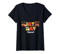 Femme Disney Mickey & Minnie "Birthday Squad" Big Letters Party T-Shirt avec Col en V
