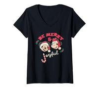 Femme Disney Mickey & Minnie Christmas Be Merry & Joyful Holiday T-Shirt avec Col en V