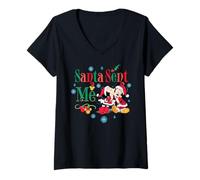 Femme Disney Mickey & Minnie Christmas Santa Sent Me Holiday T-Shirt avec Col en V