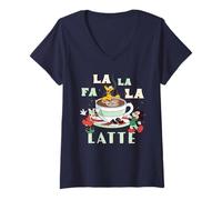 Femme Disney Mickey & Minnie "Fa La La La Latte" Christmas Coffee T-Shirt avec Col en V