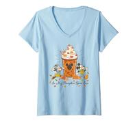 Femme Disney Mickey & Minnie in My Pumpkin Spice Era Fall Coffee T-Shirt avec Col en V