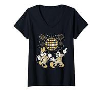 Femme Disney Mickey & Minnie New Year's Eve Disco Pajama PJ Party T-Shirt avec Col en V