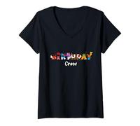 Femme Disney Mickey Mouse and Friends Birthday Crew Party Squad T-Shirt avec Col en V