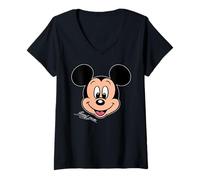 Femme Disney Mickey Mouse Big Face Forward Character Trip Matching T-Shirt avec Col en V