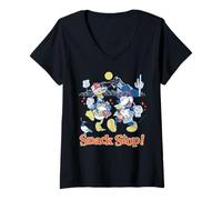 Femme Disney Mickey Mouse & Donald Duck Road Trip Snack Stop! T-Shirt avec Col en V