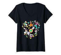 Femme Disney Mickey Mouse & Friends Music Dance Party Retro Record T-Shirt avec Col en V