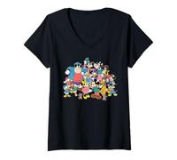 Femme Disney Mickey Mouse & Friends Retro Matching Group Pose T-Shirt avec Col en V