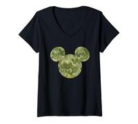 Femme Disney Mickey Mouse Icon Green Camo Camouflage Pattern T-Shirt avec Col en V