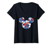 Femme Disney Mickey Mouse Icon Red White Blue USA Camo Camouflage T-Shirt avec Col en V