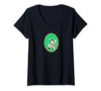 Femme Disney Mickey Mouse Oh Boy It's Christmas Holiday Sticker T-Shirt avec Col en V