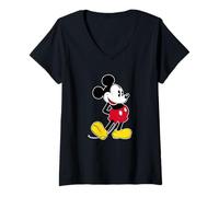 Femme Disney Mickey Mouse Pose Iconique T-Shirt avec Col en V