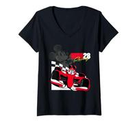 Femme Disney Mickey Mouse Race Car Driver MM28 Racing T-Shirt avec Col en V