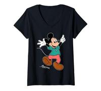 Femme Disney Mickey Mouse Retro Character Hop Pose Trip Matching T-Shirt avec Col en V