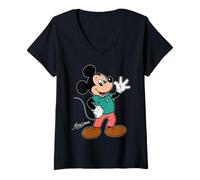 Femme Disney Mickey Mouse Retro Character Wave Pose Trip Matching T-Shirt avec Col en V