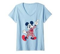 Femme Disney Mickey Mouse Striped Pajamas Slumber Party PJs Pose T-Shirt avec Col en V
