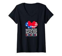 Femme Disney Minnie Mouse Americana Hearts T-Shirt avec Col en V