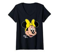 Femme Disney Minnie Mouse Big Face Forward Character Trip Matching T-Shirt avec Col en V