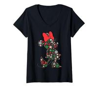 Femme Disney Minnie Mouse Christmas Holiday Icon Filled Silhouette T-Shirt avec Col en V
