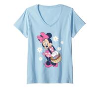 Femme Disney Minnie Mouse Easter Basket Cute Floral Big Chest Logo T-Shirt avec Col en V