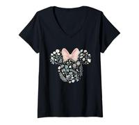 Femme Disney Minnie Mouse Icon Spring Flowers T-Shirt avec Col en V