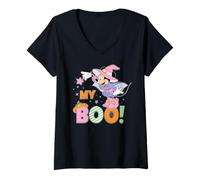 Femme Disney Minnie Mouse My Boo! Cute Halloween Matching Couples T-Shirt avec Col en V