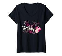 Femme Disney Minnie Mouse "My First Disney Trip" 2026 Vacation T-Shirt avec Col en V