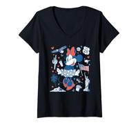 Femme Disney Minnie Mouse USA Americana Collage 4th of July 250th T-Shirt avec Col en V