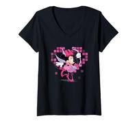 Femme Disney Minnie Mouse Valentine's Day Cupid Pixel Heart T-Shirt avec Col en V