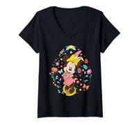 Femme Disney Minnie Mouse with Bunny Ears and Easter Egg Spring T-Shirt avec Col en V