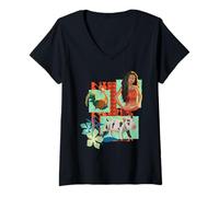 Femme Disney Moana Pua Hei Hei & Moana Drawn Art Panel Portraits T-Shirt avec Col en V