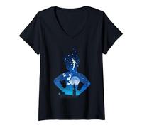 Femme Disney Peter Pan London Flight Silhouette T-Shirt avec Col en V, Noir, L