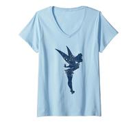 Femme Disney Peter Pan Tinkerbell Americana Shadow T-Shirt avec Col en V, Bleu Céleste, L