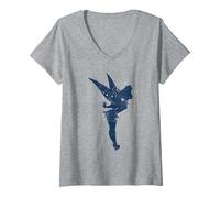 Femme Disney Peter Pan Tinkerbell Americana Shadow T-Shirt avec Col en V, Gris Chiné, XL