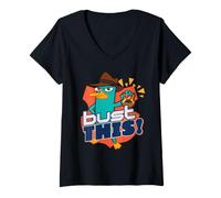 Femme Disney Phineas and Ferb Perry the Platypus Agent P Bust This T-Shirt avec Col en V