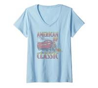 Femme Disney Pixar Cars 4th of July McQueen American Classic Retro T-Shirt avec Col en V
