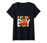 Femme Disney Pixar Cars Birthday Boy Lightning McQueen T-Shirt avec Col en V