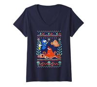 Femme Disney Pixar Finding Dory Hank Nemo Dory Ugly Sweater Style T-Shirt avec Col en V