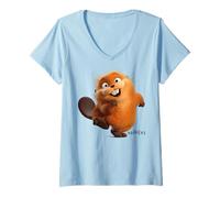 Femme Disney Pixar Hoppers Beaver Mabel Happy Run T-Shirt avec Col en V