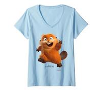 Femme Disney Pixar Hoppers Beaver Mable Running Happy To Say Hello T-Shirt avec Col en V