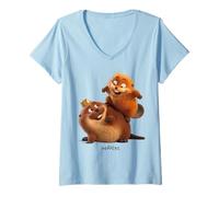 Femme Disney Pixar Hoppers King George And Mabel Playing Together T-Shirt avec Col en V