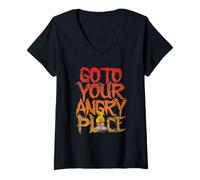 Femme Disney Pixar Inside Out Go to You Angry Place Distressed T-Shirt avec Col en V