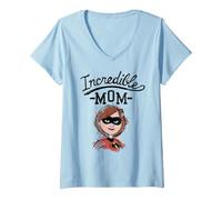 Femme Disney Pixar Les Indestructibles 2 Elastigirl Incroyable Maman T-Shirt avec Col en V, Bleu Céleste, XXL