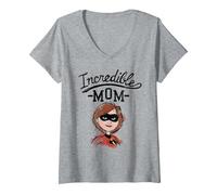 Femme Disney Pixar Les Indestructibles 2 Elastigirl Incroyable Maman T-Shirt avec Col en V, Gris Chiné, S