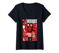 Femme Disney Pixar The Incredibles 2 Retro Comic Style Collage T-Shirt avec Col en V