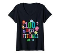 Femme Disney & Pixar's Inside Out 100 Days of Feelings and School T-Shirt avec Col en V