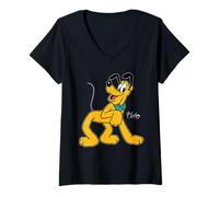 Femme Disney Pluto The Dog Retro Character Pose Trip Matching T-Shirt avec Col en V