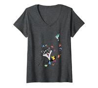 Femme Disney Pocahontas Meeko Flit Colorful Leafs Fall T-Shirt avec Col en V, Chiné Foncé, S