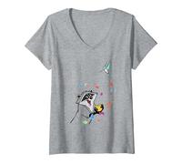 Femme Disney Pocahontas Meeko Flit Colorful Leafs Fall T-Shirt avec Col en V, Gris Chiné, XXL