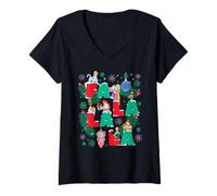 Femme Disney Princess Christmas FA La La La Winter Holiday Letters T-Shirt avec Col en V
