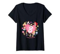 Femme Disney Princess Heart 8 Years Old Happy Eighth Birthday T-Shirt avec Col en V